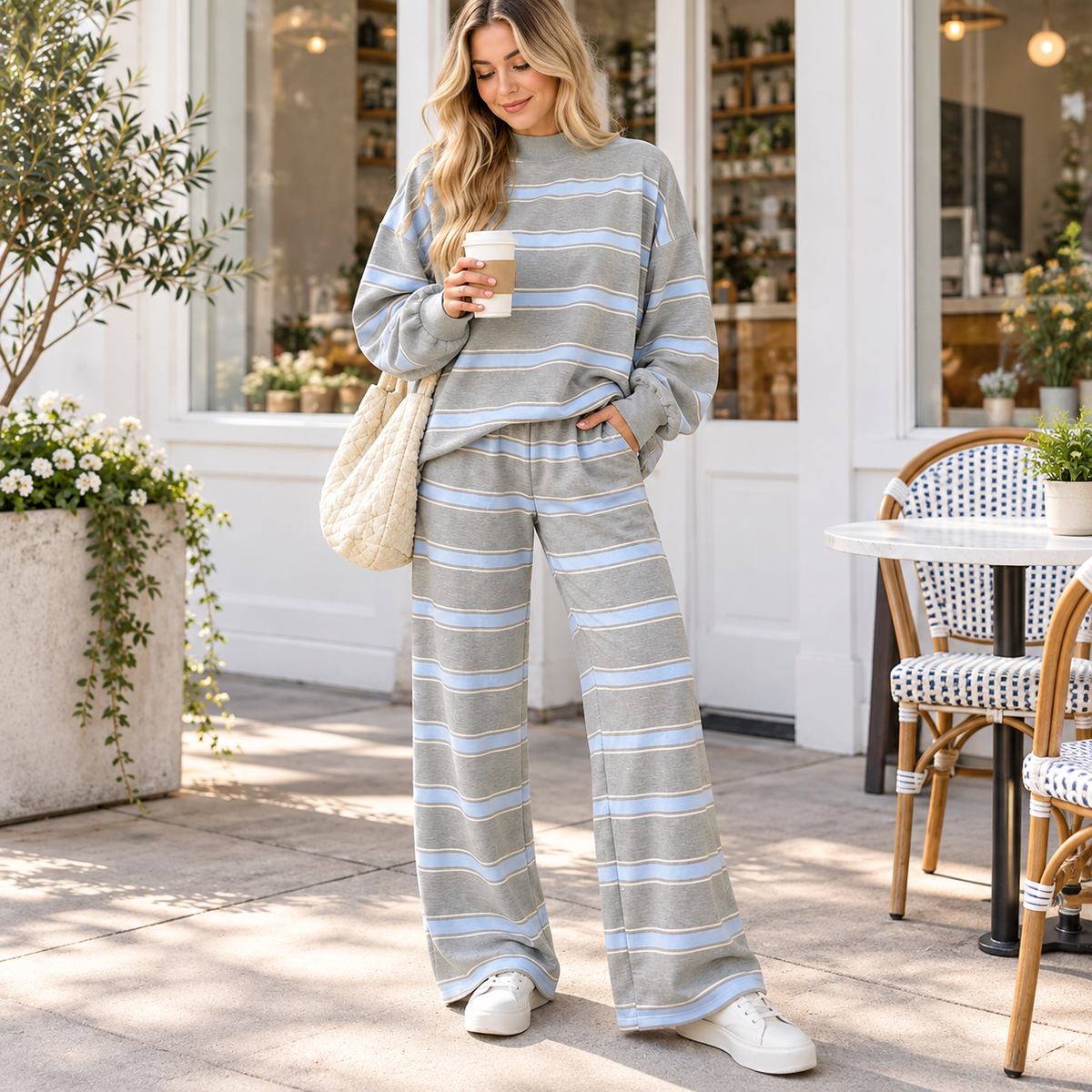 Women's Striped Print 2 Piece Set